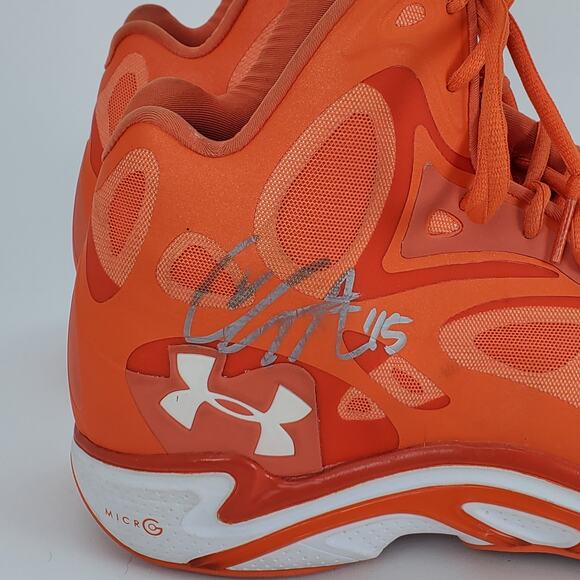 Cole Aldrich NBA Autographed Under Armour Micro G Anatomix Spawn Orange Sz 16 - Picture 10 of 13